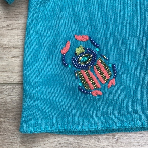 Vintage Michael Simon Scarab Beetle Sweater Unique Insect Beaded‎ Twee - Picture 10 of 14